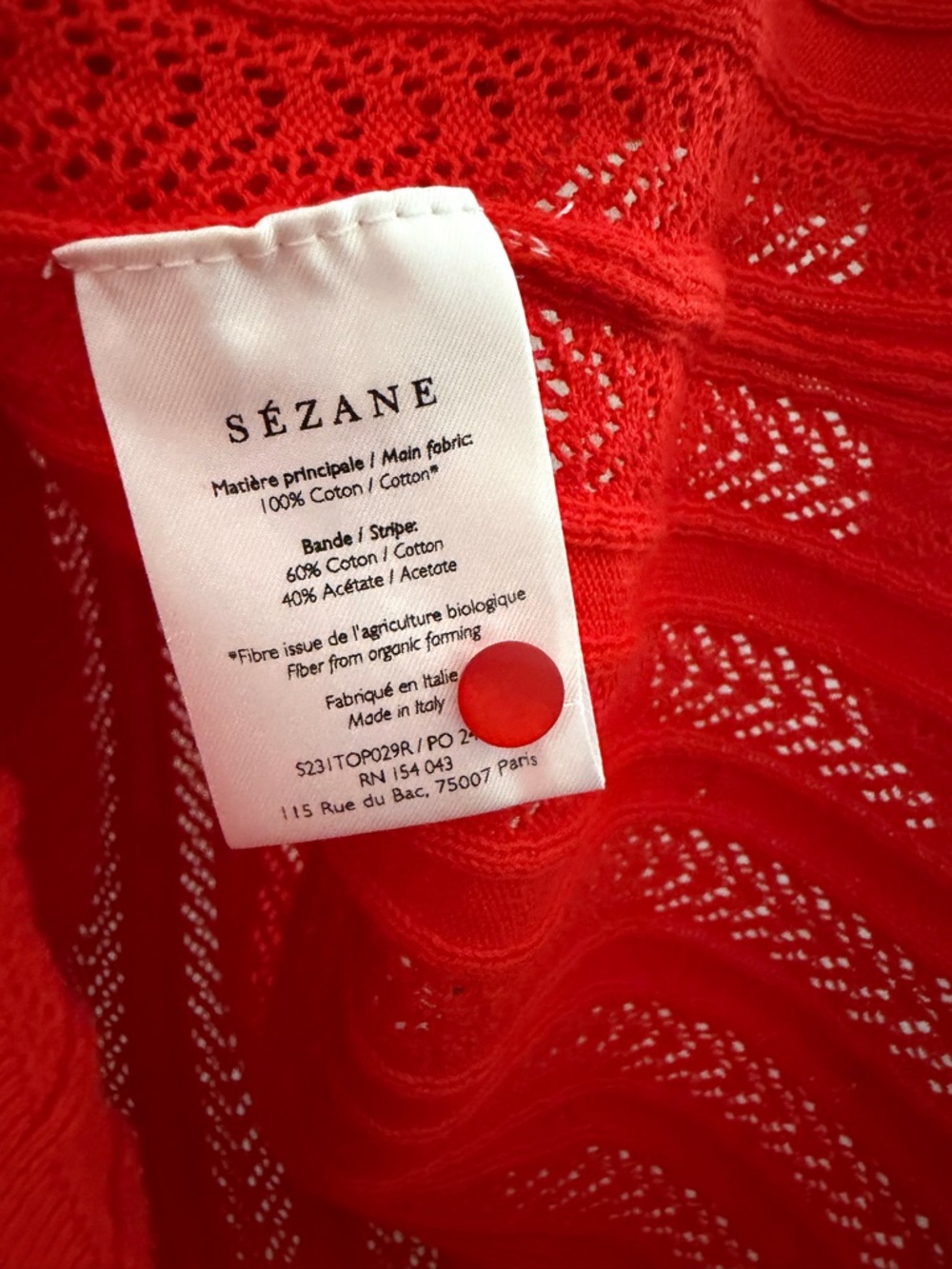 Sezane Davie organic cotton Vibrant coral Openwork Knit Cardigan - Picture 7 of 8